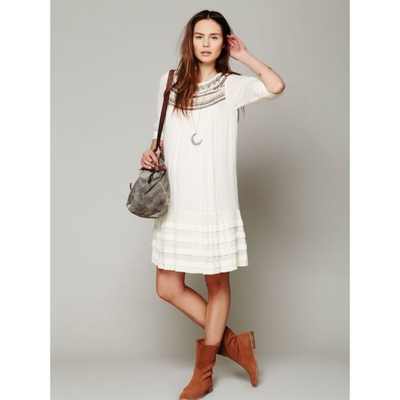 FREE PEOPLE Ribbons & Rows White Beaded Dress S - Picture 4 of 8